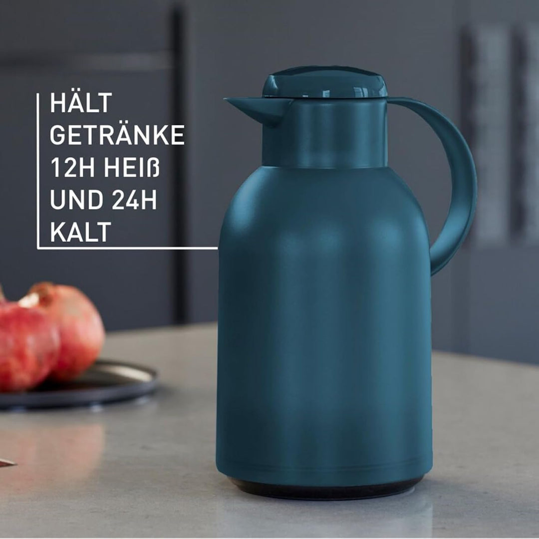 Emsa N40120 Samba Isolierkanne |1,5 Liter | Quick Press Verschluss | 12h heiss und 24h kalt | Transl