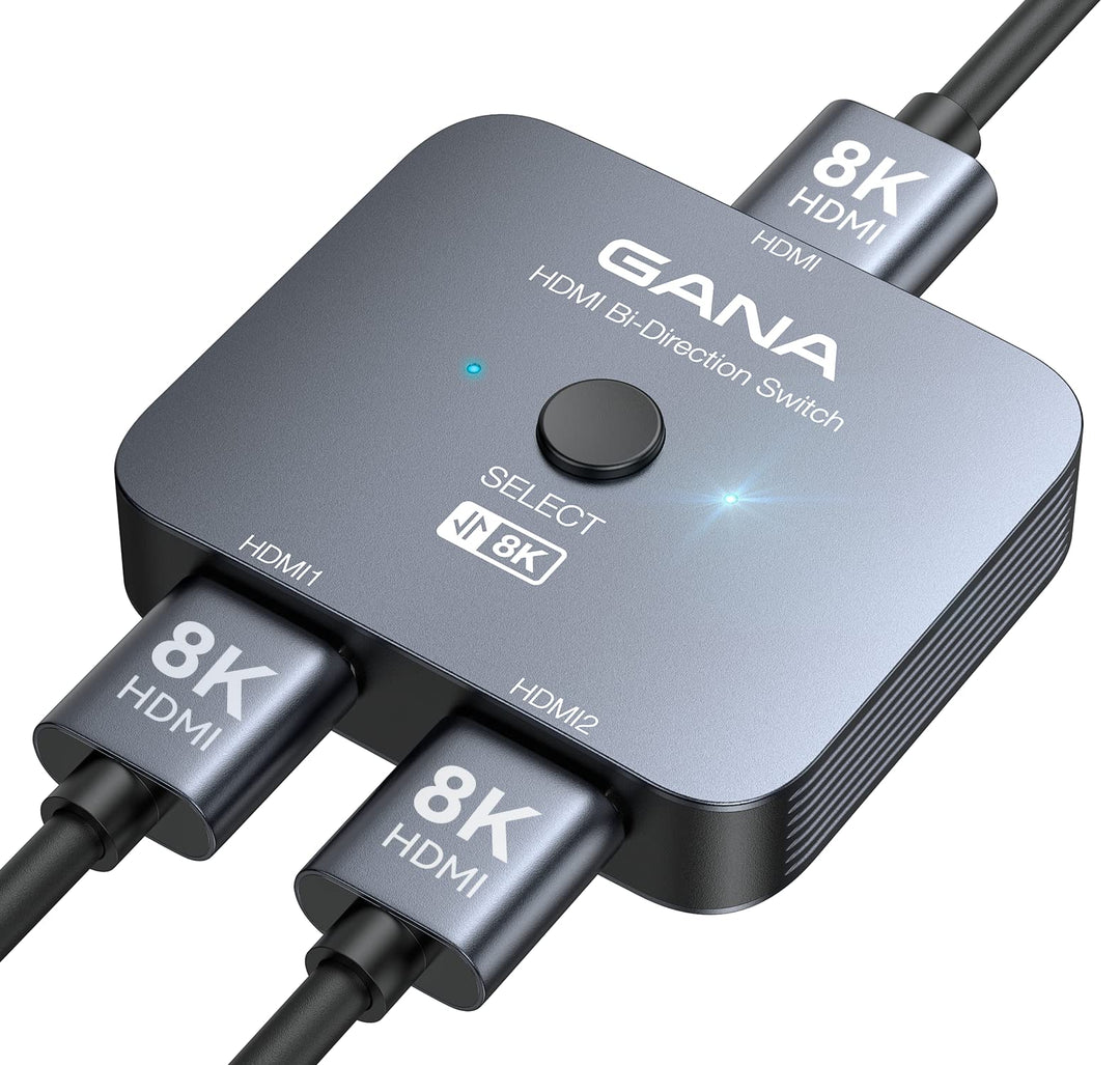 HDMI Splitter 8K@60Hz 4K@120Hz, GANA HDMI 2.1 Switch, Aluminium Bidirektional HDMI Switcher 2 In 1 O