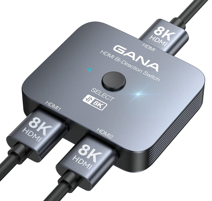 HDMI Splitter 8K@60Hz 4K@120Hz, GANA HDMI 2.1 Switch, Aluminium Bidirektional HDMI Switcher 2 In 1 O