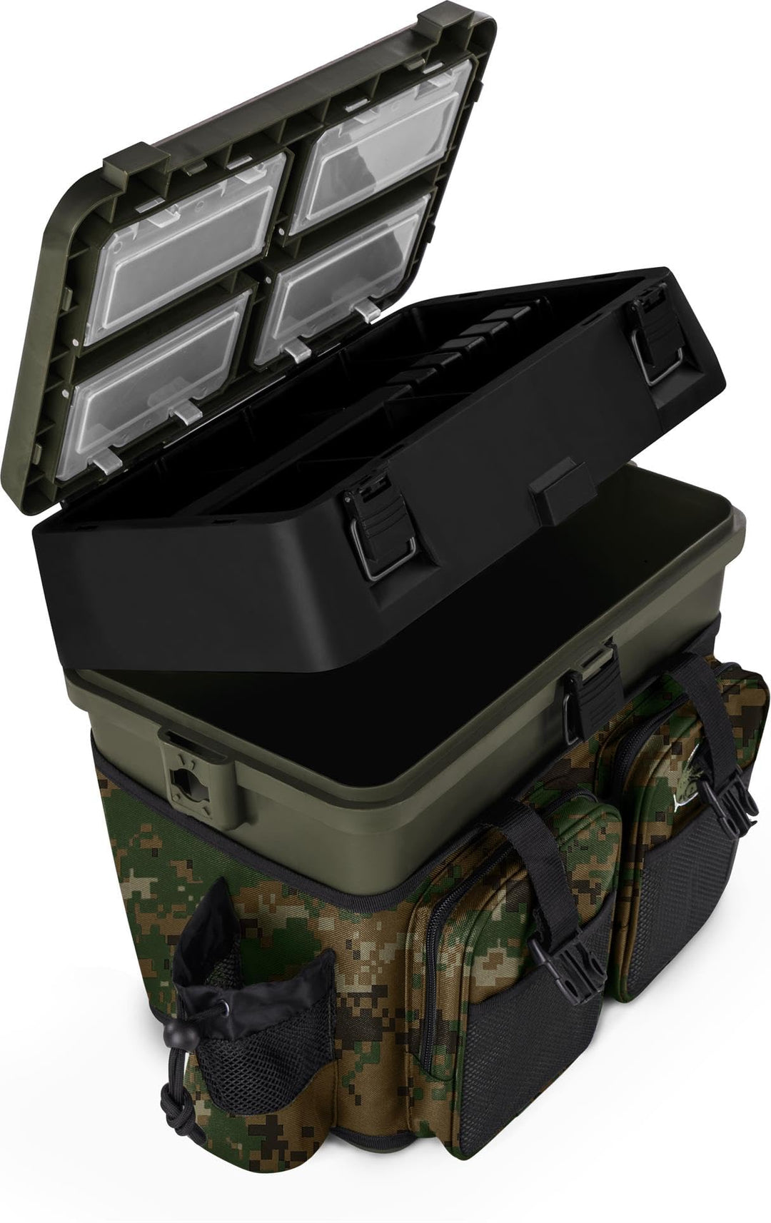 Sitzkiepe Angelobox Angel-Sitzbox Angelrucksack Angeltasche Angelkoffer Angler-Gerätekasten mit 4 Ta