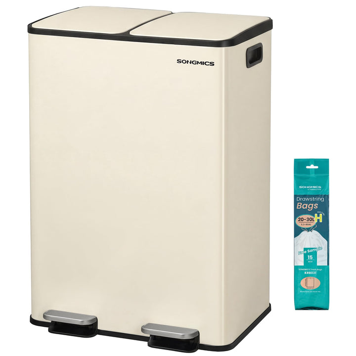 SONGMICS Mülleimer Küche, 2 x 30 Liter, 2 Fächer, Abfalleimer, Tretmülleimer, Küchenmülleimer mit So
