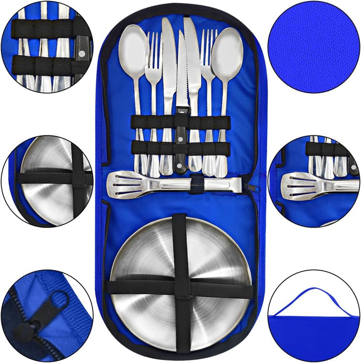 Camping Geschirr 2/4 Personen, 11/21PCS Camping Zubehör Camping Besteck Set Edelstahl Picknick Zubeh