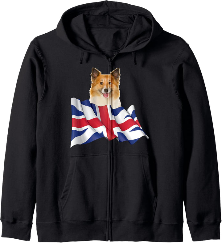 Union Jack Flag Dog Icelandic Sheepdog Kapuzenjacke