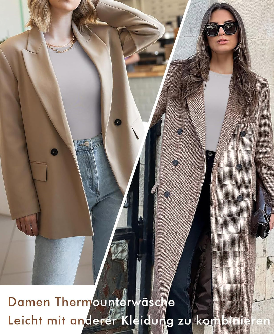Ganado Thermounterwäsche Set Damen Innenfleece Thermowäsche Thermo Oberteil und Thermohose Leggings