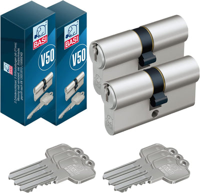 BASI | 2er SET V50 Profil-Doppelzylinder 35/40 mm | Gleichschliessend | Profilzylinder | Türzylinder