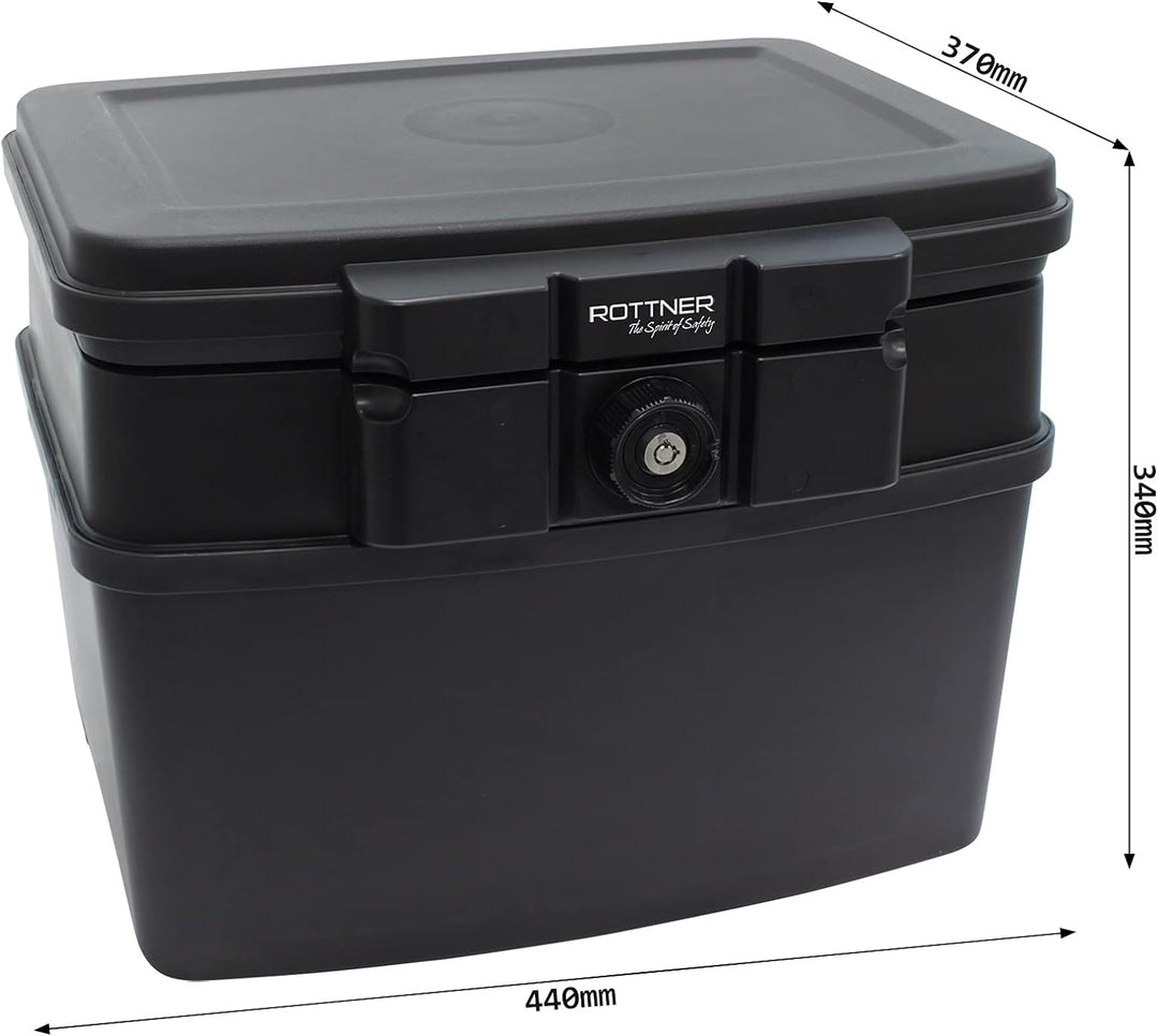 Rottner Feuerschutzkassette Fire Data Box 3, Zylinderschloss, Schwarz, BxH 440 340 mm, 30 Minuten Fe