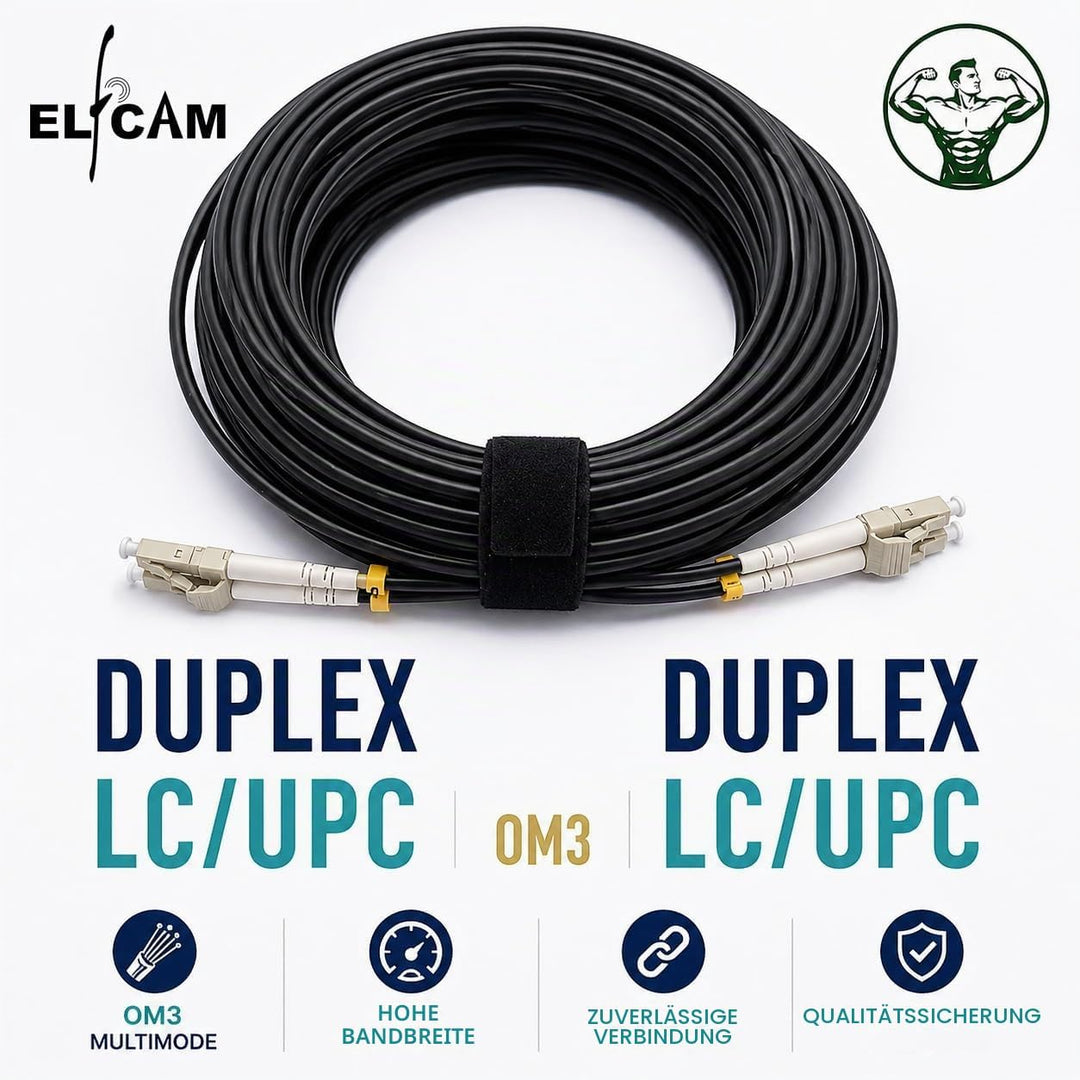 Elfcam® - 70m Gepanzerte Glasfaser-kabel LC/UPC auf LC/UPC OM3 Multimode Duplex 50/125um LSZH, LWL-K