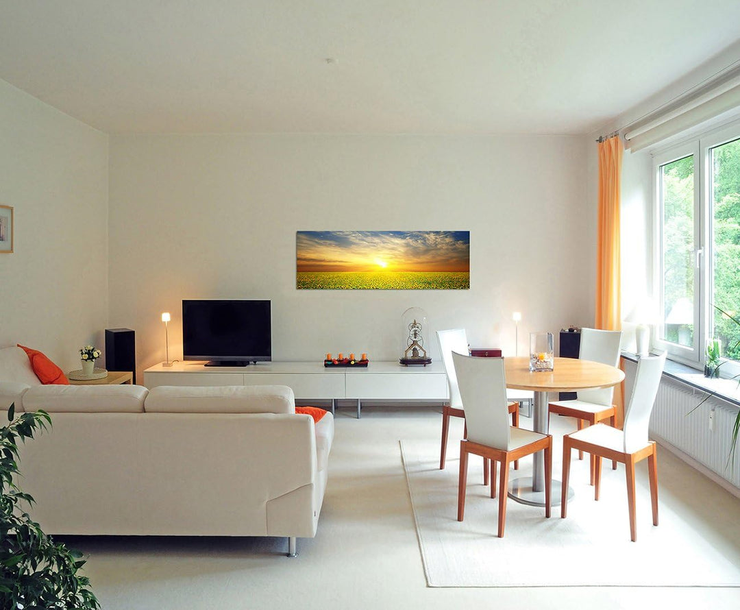 Wandbild auf Leinwand als Panorama in 150x50cm Sonnenblumenfeld Sonne Sommer