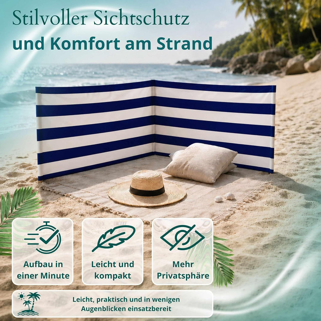 Strandparavent Klassische Streifen 6m | Windschutz Sichtschutz Strand Mikrofaser UV-Schutz 80cm Desi