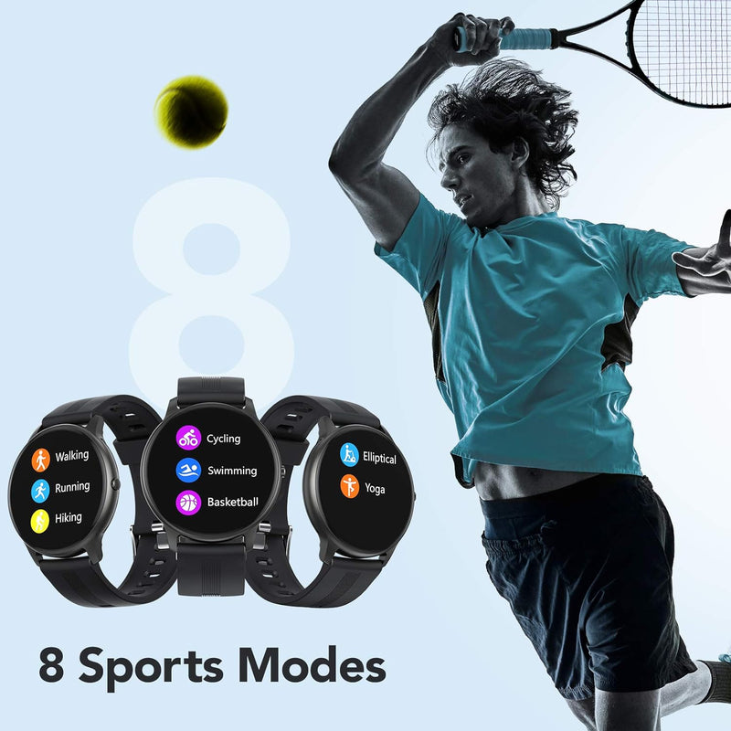 AGPTEK Smartwatch, 1,3 Zoll runde Armbanduhr mit personalisiertem Bildschirm, Musiksteuerung, Herzfr