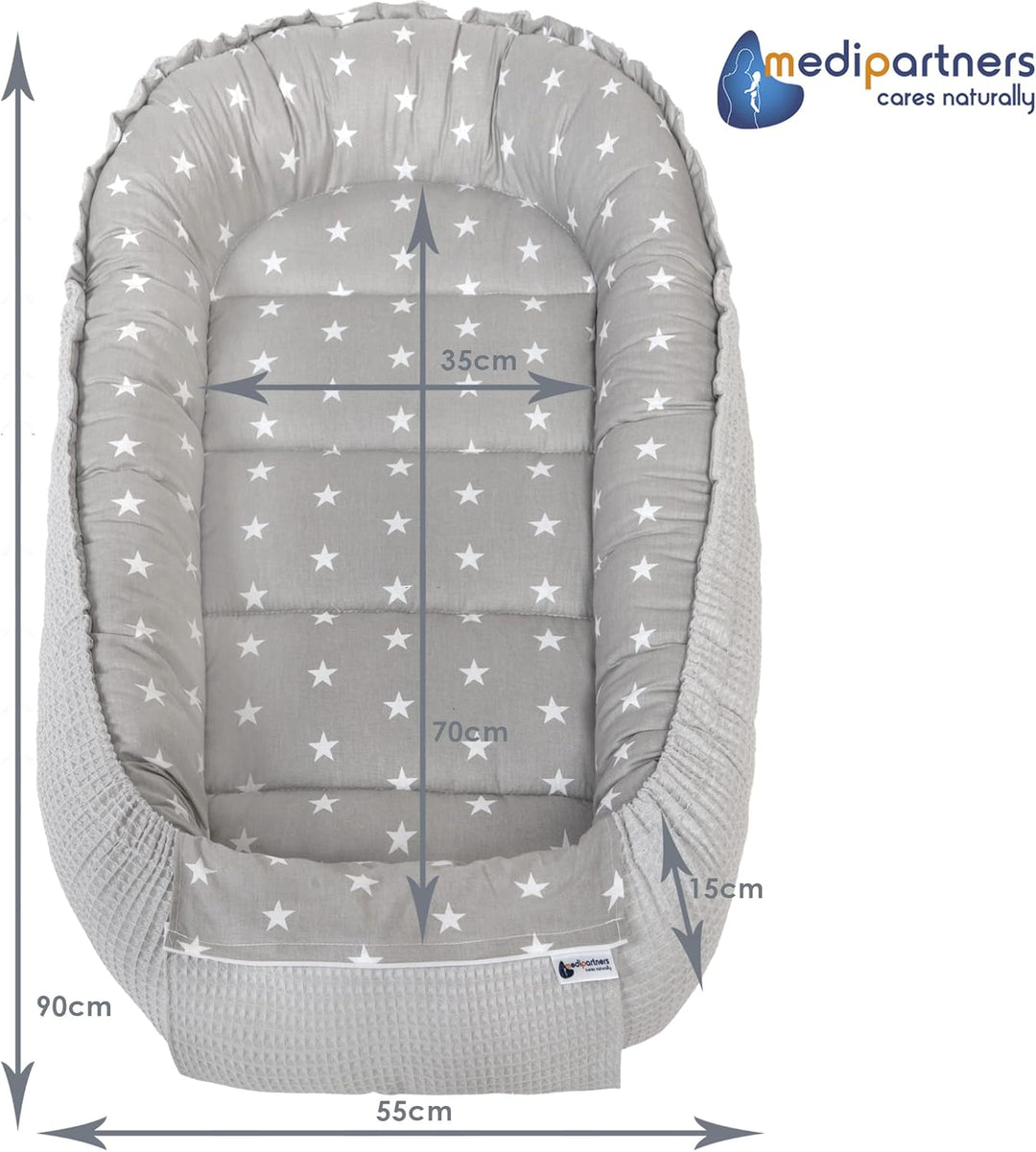 Medi Partners Babynest Kuschelnest Babynestchen 100% Baumwolle Waffle Nestchen Reisebett für Babys S