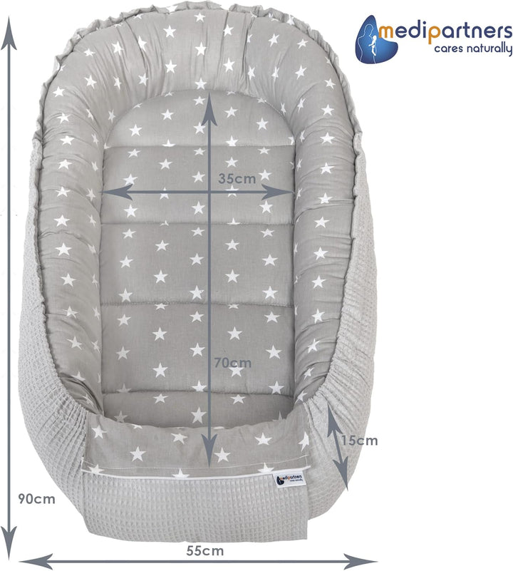 Medi Partners Babynest Kuschelnest Babynestchen 100% Baumwolle Waffle Nestchen Reisebett für Babys S