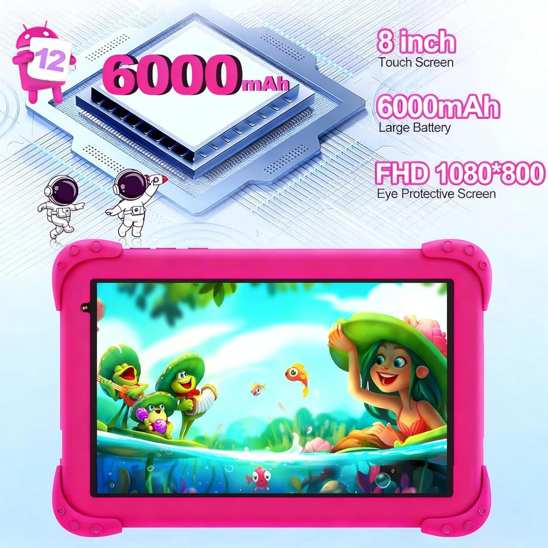 Kinder Tablet 8 Zoll mit WiFi Bluetooth 128 GB ROM 6 GB RAM Touchscreen Android 11 für Kinder 2 bis
