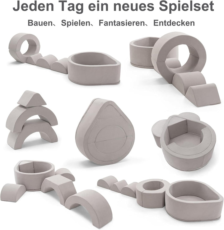 Zedachica 7PCS Schaumstoff Bausteine für Kinder,Softbausteine Baby mit Bällebad für Indoor Klettern,