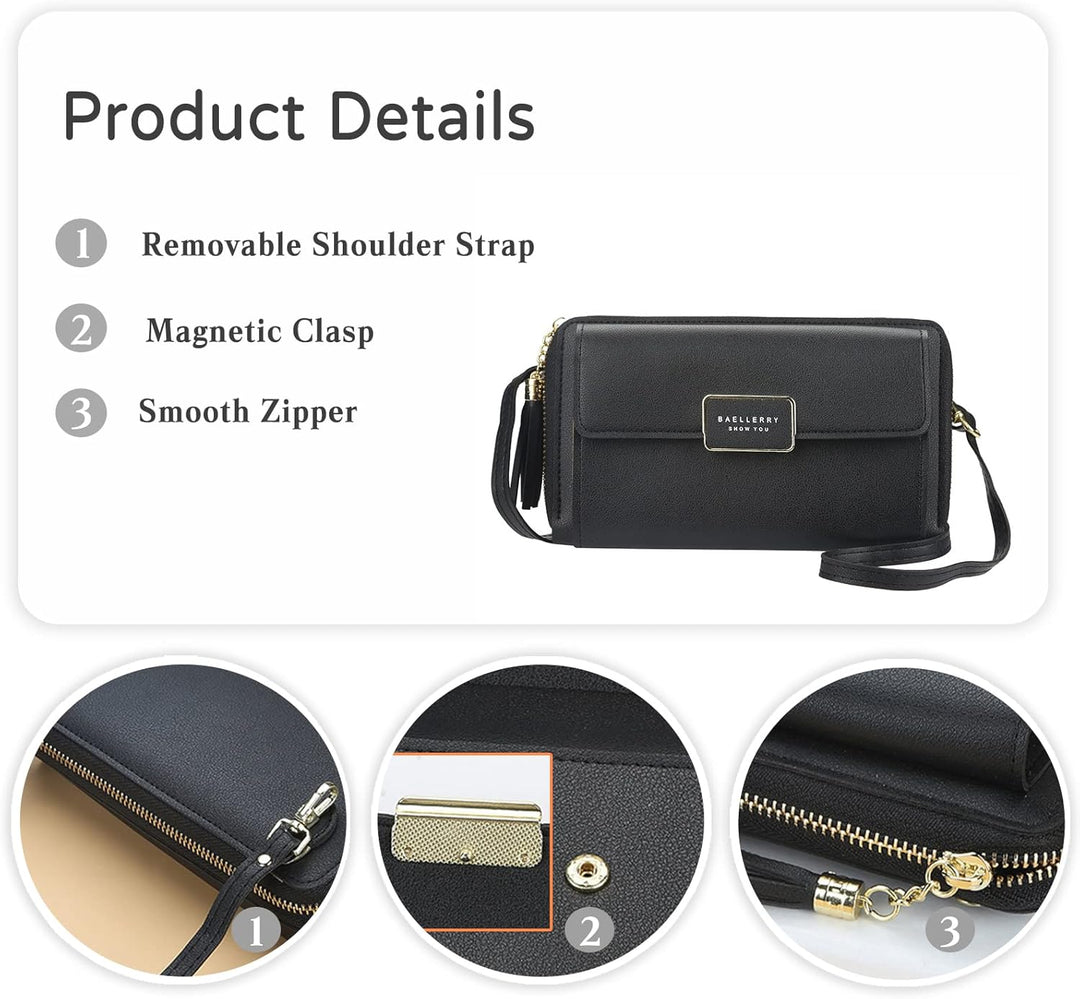 PORRASSO Geldbörse Damen Umhängetasche Handy Mode Portemonnaie PU Geldbeutel Schultertasche für Part