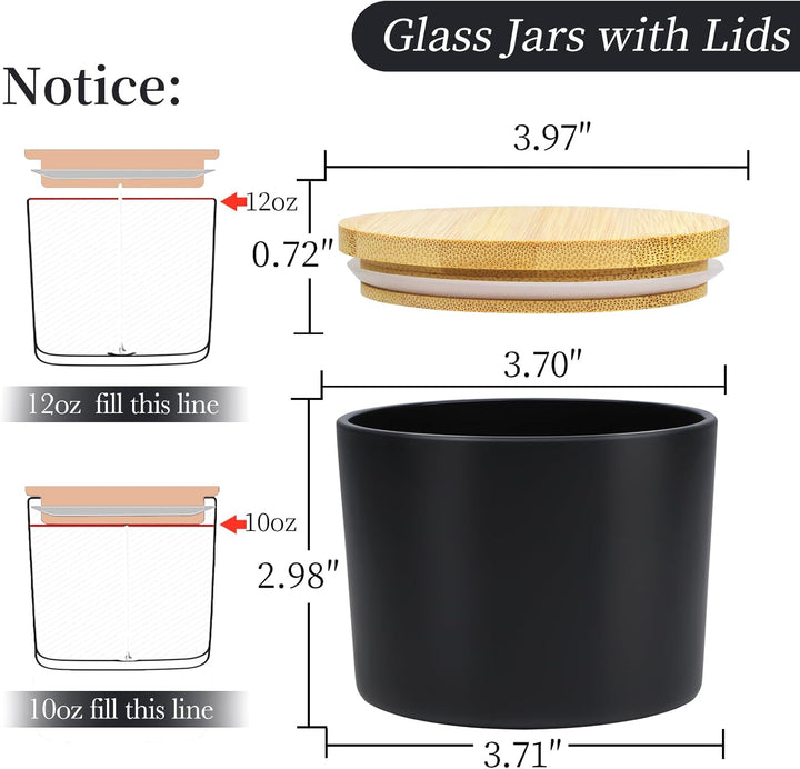 CONNOO 8 Stück 340 ml mattschwarze Glas-Kerzengläser mit breiter Öffnung für die Herstellung von Ker