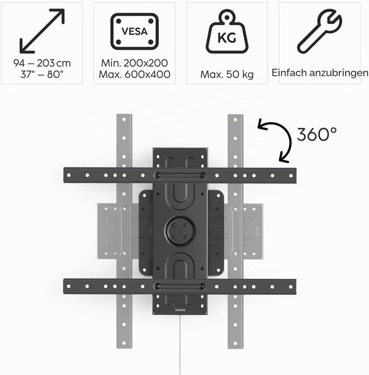 Hama TV Wandhalterung, für Hoch- und Querformat (TV Wandhalterung 37-80 Zoll, VESA 200x200 bis VESA