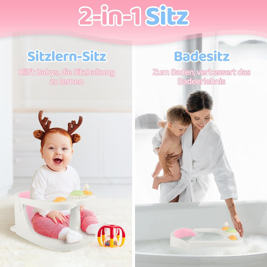 Baby Badesitz ab 6 Monate, Badewannensitz mit 4-starken Saugnäpfen, Rutschfester Badesitz Baby mit S