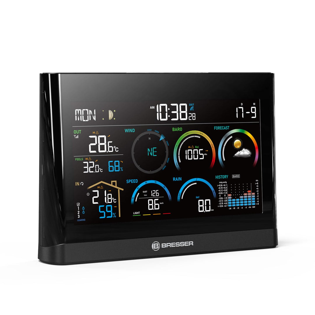 Bresser 5-in-1 Profi-Wetterstation mit Aussensensor, Wetterindex, Frostwarnung, Schwarz
