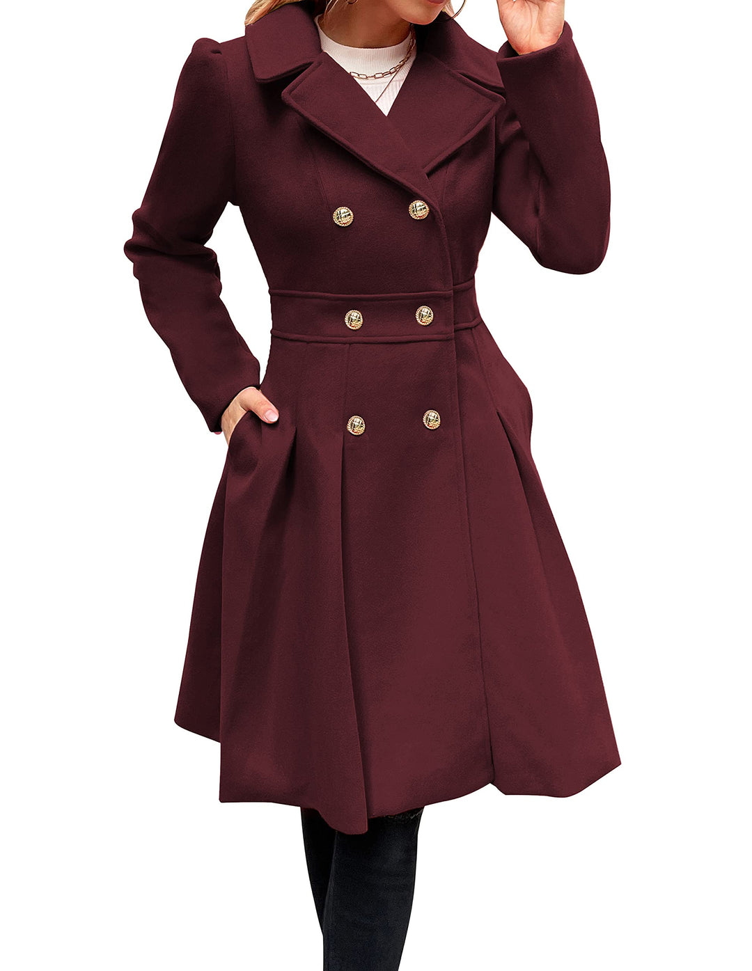GRACE KARIN Damen Mantel Wintercoat Revers Zweireihiger Mantel Knielang Trenchcoat Winter Lang A-Lin