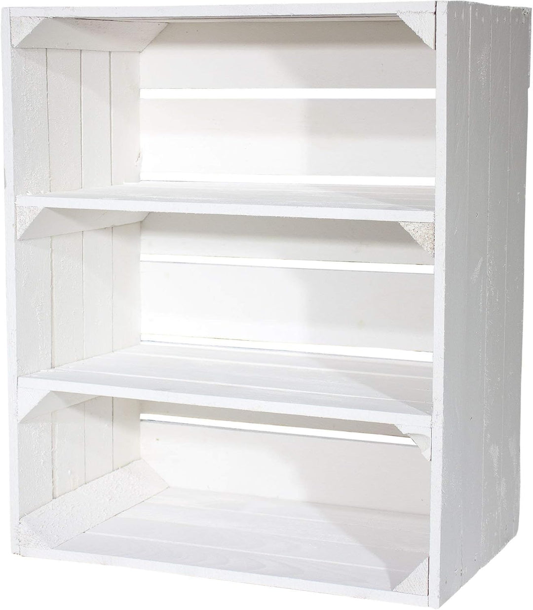 Regalkiste Tamme Weiss mit 3 Fächern weisse Obstkiste Holzkiste mit Ablagefächern - Schuhregal Büche