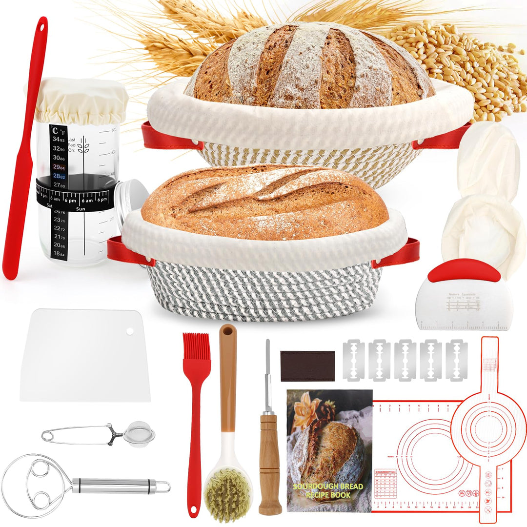 IIRC Sauerteig Starter Set, Brot Gärkörbchen Set, Sauerteig Zubehör für Anfänger, Erfahrener Bäcker