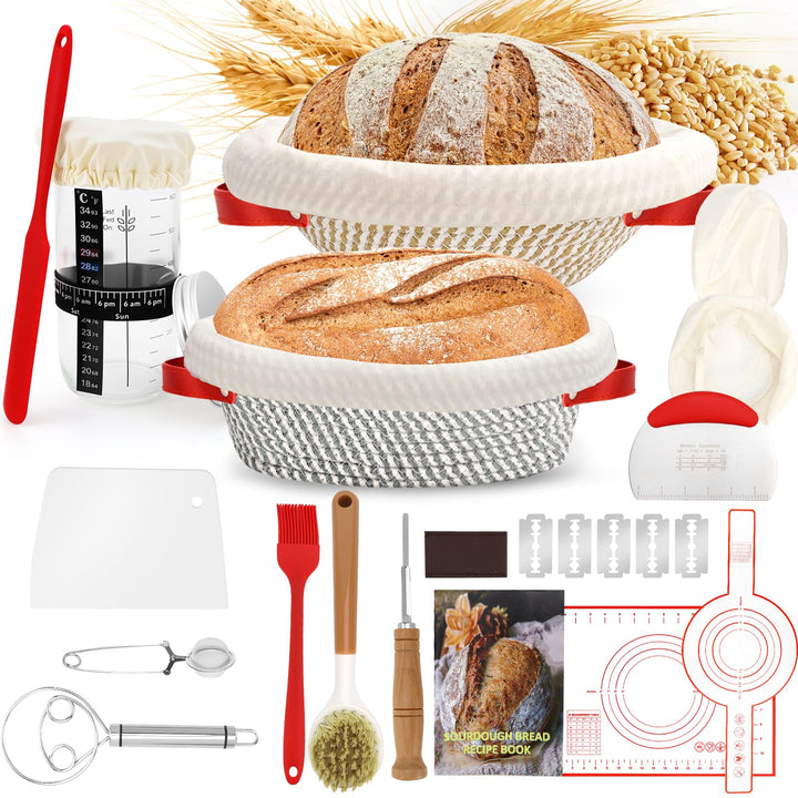 IIRC Sauerteig Starter Set, Brot Gärkörbchen Set, Sauerteig Zubehör für Anfänger, Erfahrener Bäcker
