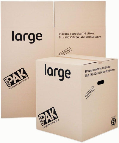 StorePAK Grosse Aufbewahrungskartons, Archivkisten mit Griffen, 116 Liter, 100 % recycelbar, 55 x 46