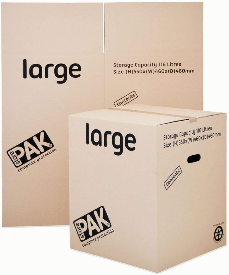 StorePAK Grosse Aufbewahrungskartons, Archivkisten mit Griffen, 116 Liter, 100 % recycelbar, 55 x 46