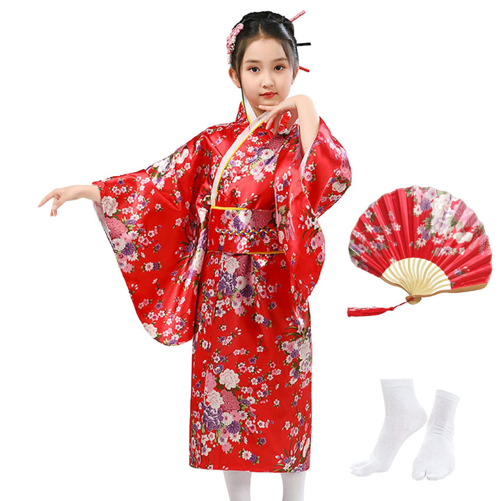 KRUIHAN Kimono Kinder,Satin Kimono Kleid,Kimono Morgenmantel Japanisch Kinder,Halloween Kostüm Mädch