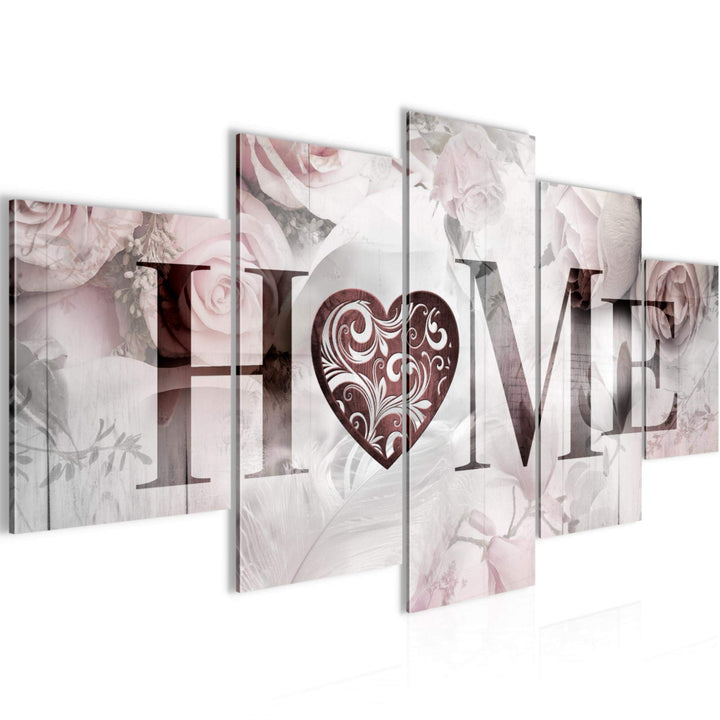 Runa Art Wandbilder Home Vintage 5 Teilig Bild auf Vlies Leinwand Deko Wohnzimmer Rosen Herz Grau 03