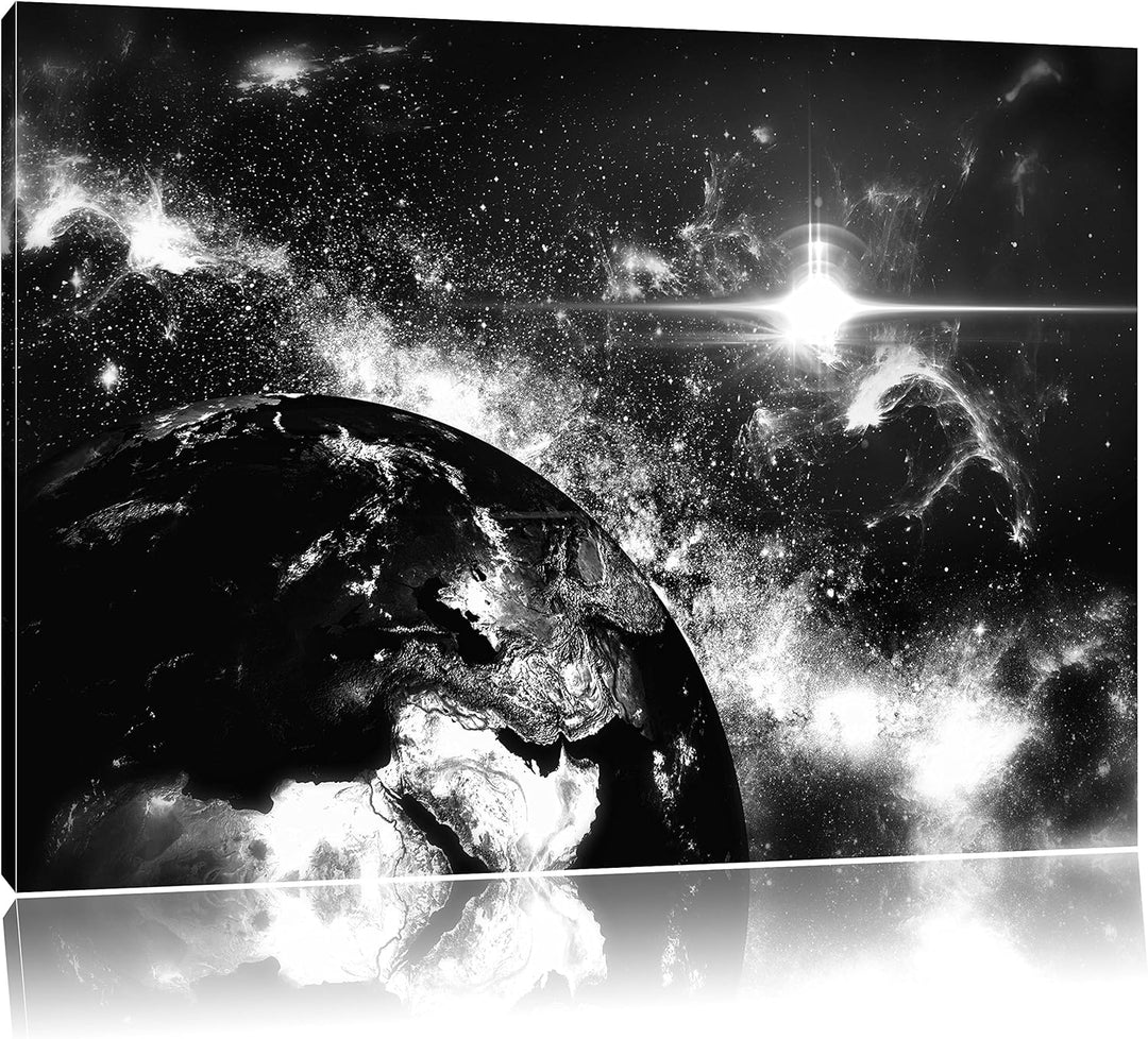 Pixxprint die Erde von Oben bei Nacht Kunst B&W, Format: 100x70 auf Leinwand, 100x70