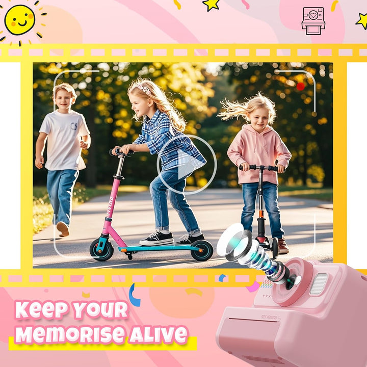 HiMont Kinderkamera Sofortbildkamera, 1080P Sofortbildkamera Kinder mit 32GB Karte & 3 Rollen Druckp