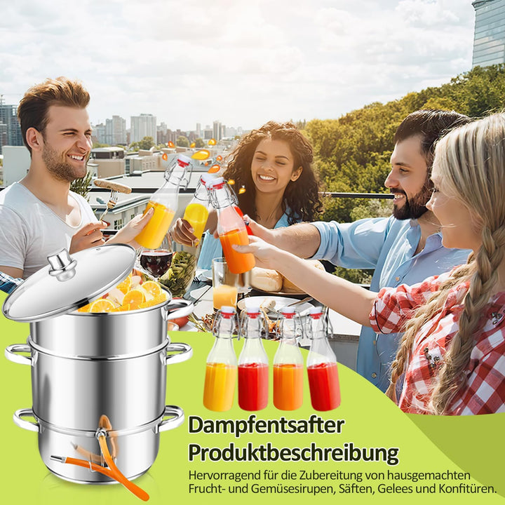 Dampfentsafter Ø26 16L Edelstahl Entsafter Saftpresse Inkl 4 Bügelflasche, für alle Herdarten geeign
