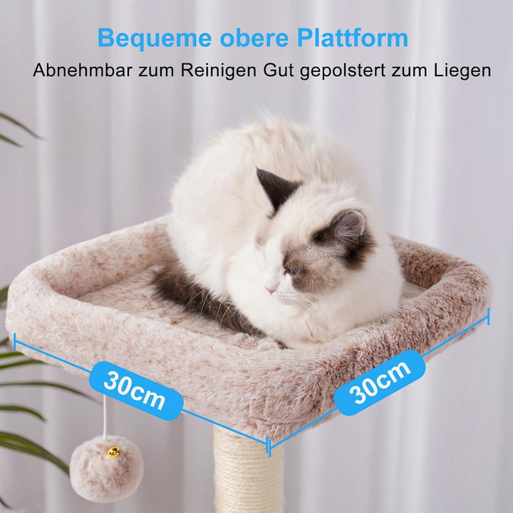 Hey-brother Kratzbaum, 111 cm Katzenbaum mit Spielzeug, Katzenkratzbaum mit Plattform, Hängematte un