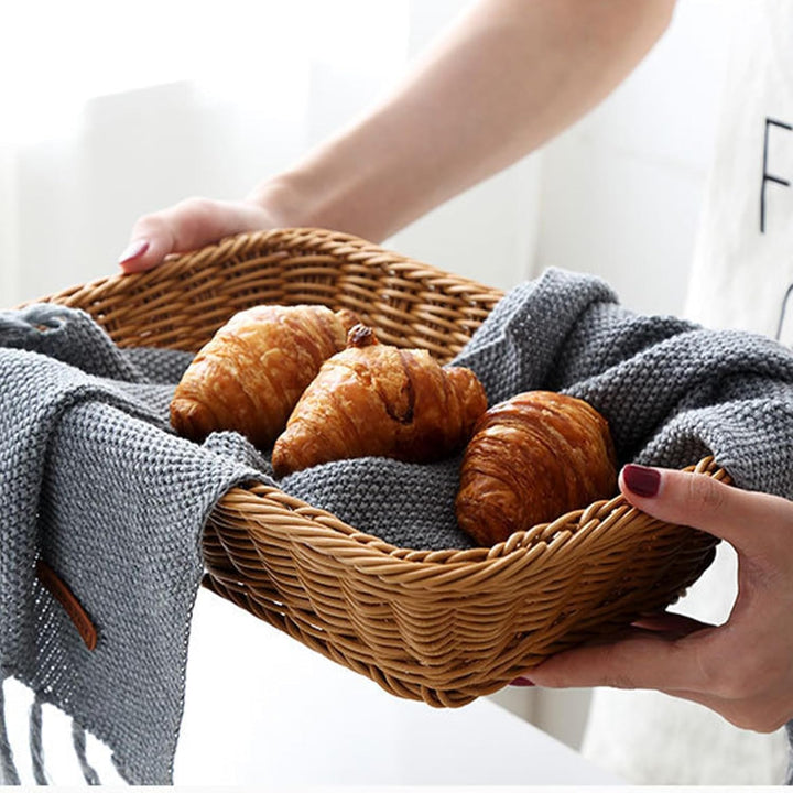 3 Stück Brötchenkorb, Brotkorb Geflochten, Storage Basket Rectangular, Braided Multi-Purpose Basket,
