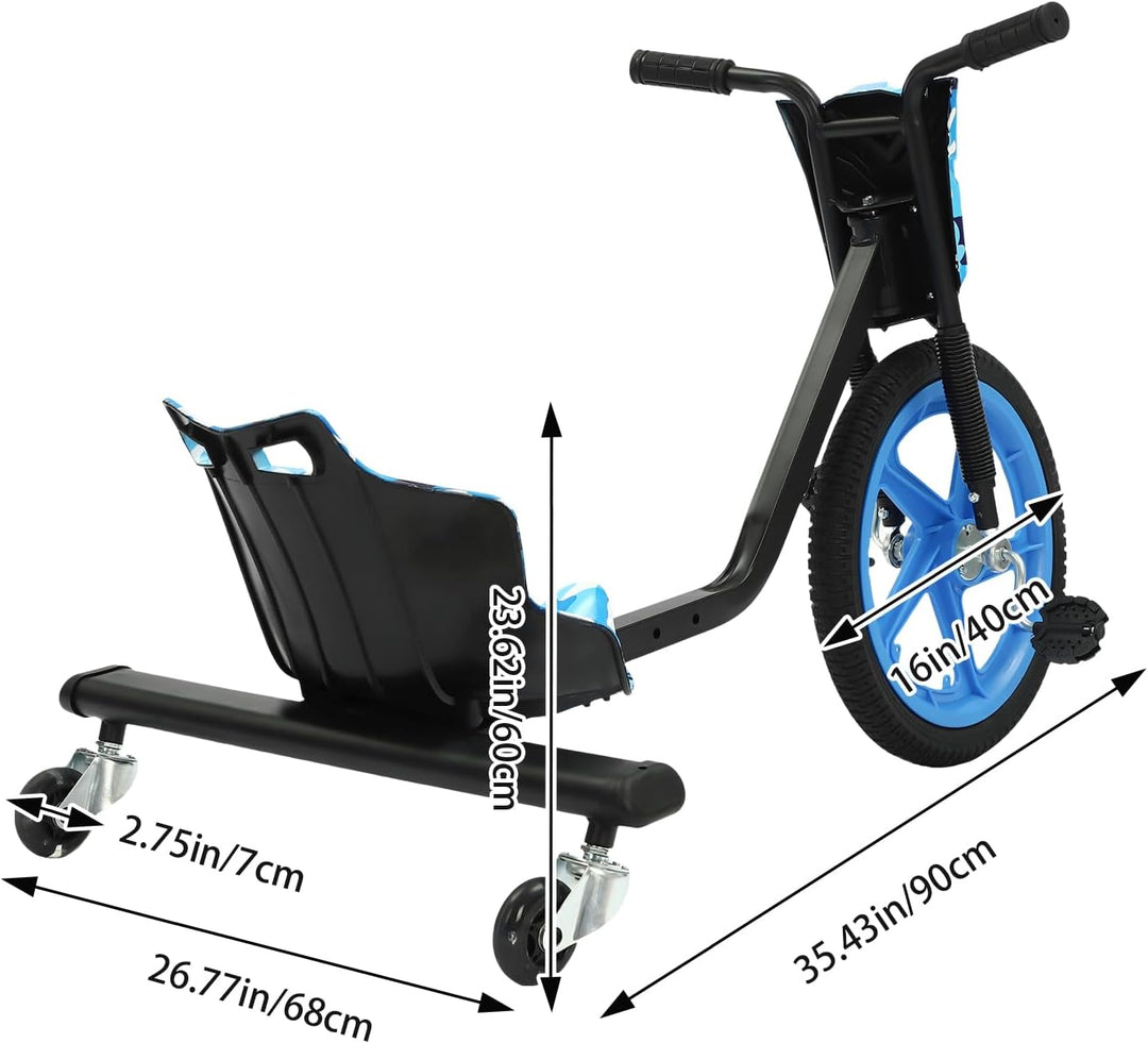 Drift Scooter Drift-Trike, Eisen, 16 Zoll Vorderrad-Durchmesser Drift Cart, 100kg Tragfähigkeit Drei
