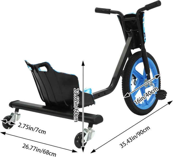 Drift Scooter Drift-Trike, Eisen, 16 Zoll Vorderrad-Durchmesser Drift Cart, 100kg Tragfähigkeit Drei