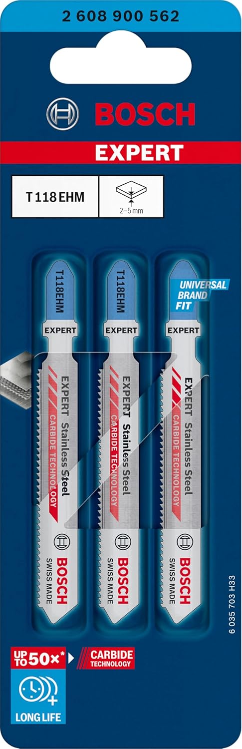 Bosch Accessories 3x Expert ‘Stainless Steel’ T 118 EHM Stichsägeblatt (für Edelstahlbleche, Länge 8