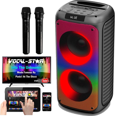 Vocal-Star Tragbare Karaoke Maschine mit Bluetooth, 2 Mikrofone, Karaoke Anlage, 100w Lautsprecher,