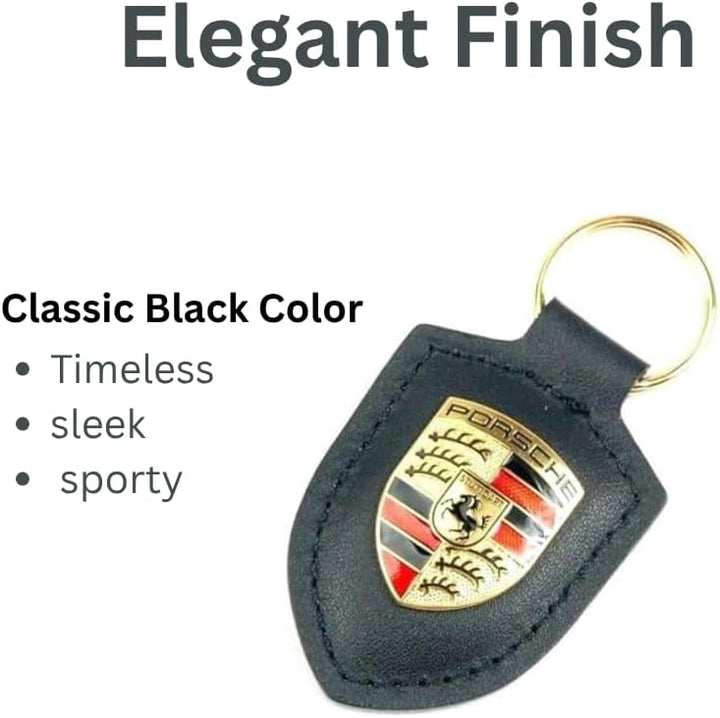 ORIGINAL Porsche Schlüsselanhänger SCHWARZ Leder mit Wappen WAP0500900E, Schwarz