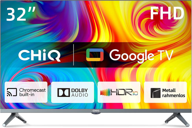 CHIQ L32H8CG 32 Zoll TV, Smart TV, FHD, Rahmenlos Metallschwarz, HDR10&HLG, Triple Tuner(DVB-T2/S2/C