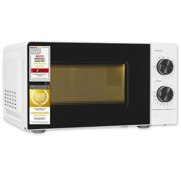 Exquisit Mikrowelle, 24,5 cm Drehteller, 20 Liter, 700 Watt, 5 Leistungsstufen, Timer, Auftaufunktio