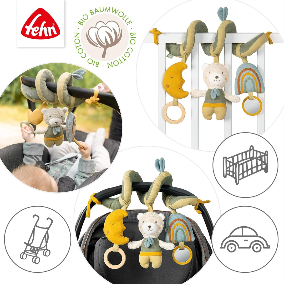 Fehn Activity Spirale Bär fehnNATUR - Kinderwagen Spielzeug zum Fühlen und Greifen - Babyspielzeug f