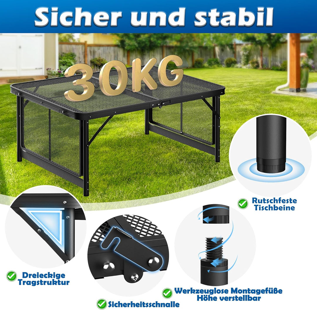 UISEBRT Faltbarer Campingtisch Klappbar Gartentisch Leicht und Tragbar Kleiner Tisch Grilltisch mit