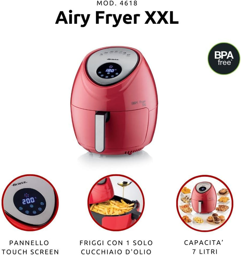 Ariete Airy Fryer XXL 4618, Heissluftfritteuse 7 Liter, 60-Minuten-Timer, LCD- und Touchscreen mit 7