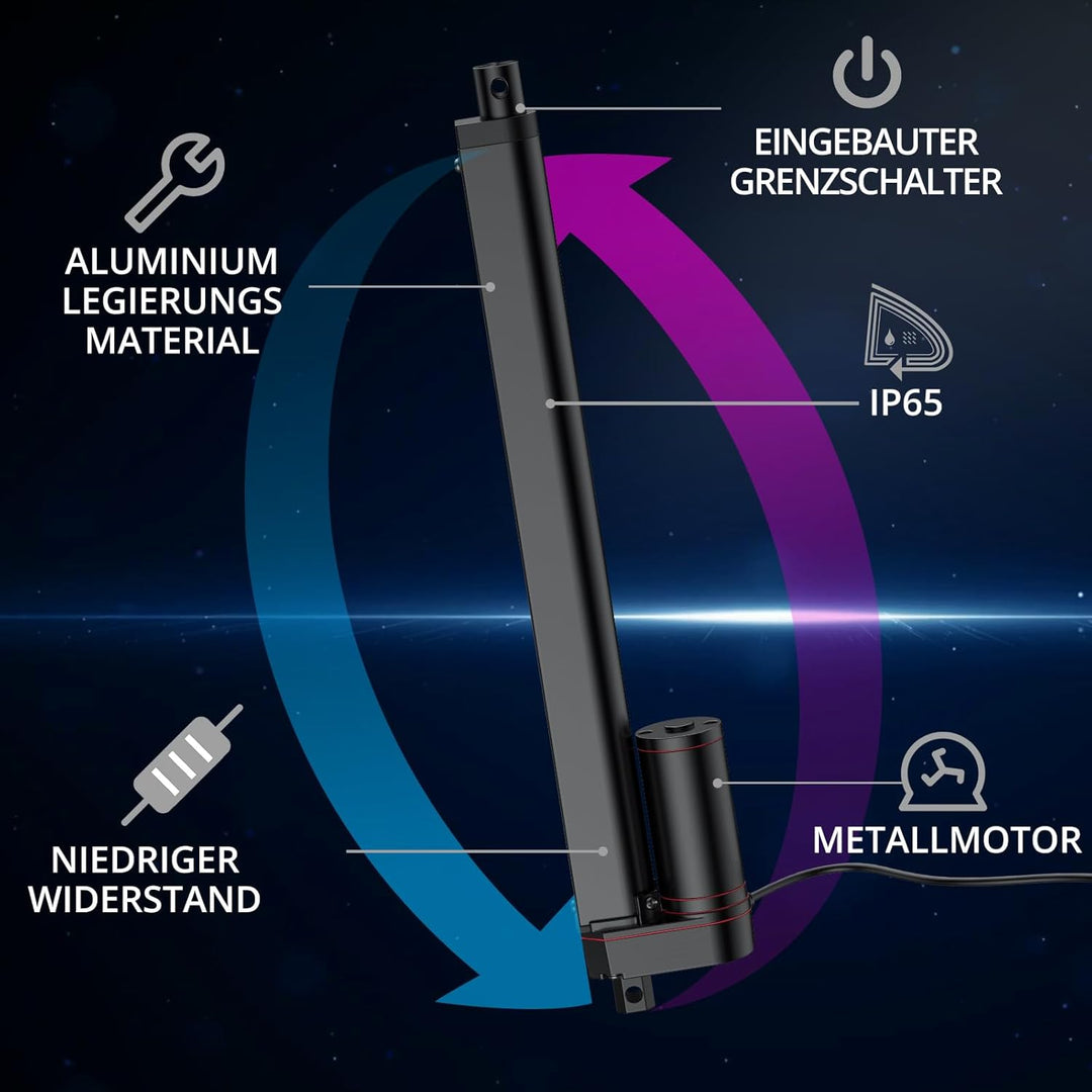 Justech Linear Actuator 300mm/12in Linearantrieb 1500N/330 LBS IP65 10mm/s Motor Lineartechnik Aktua