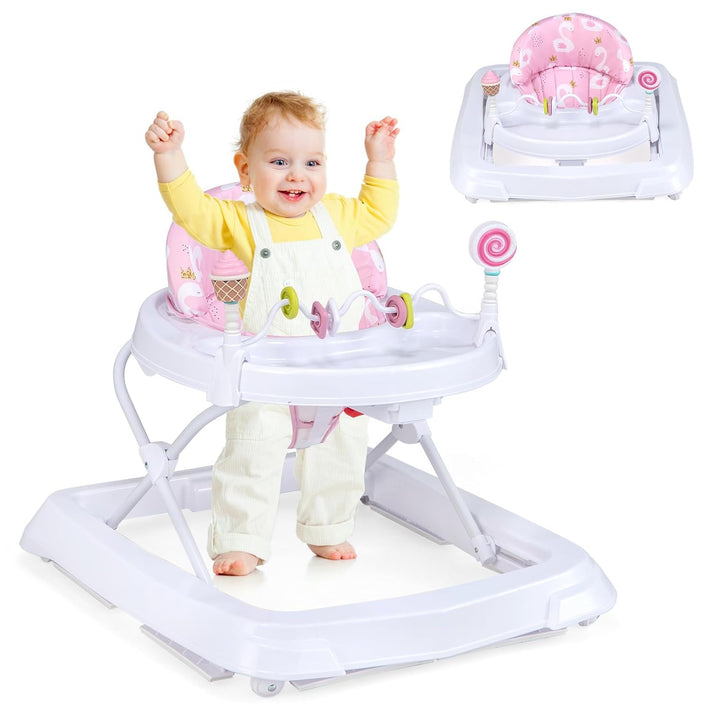 COSTWAY Lauflernhilfe Baby klappbar, Lauflernwagen 3-stufig höhenverstellbar mit Rädern, Spielzugen,