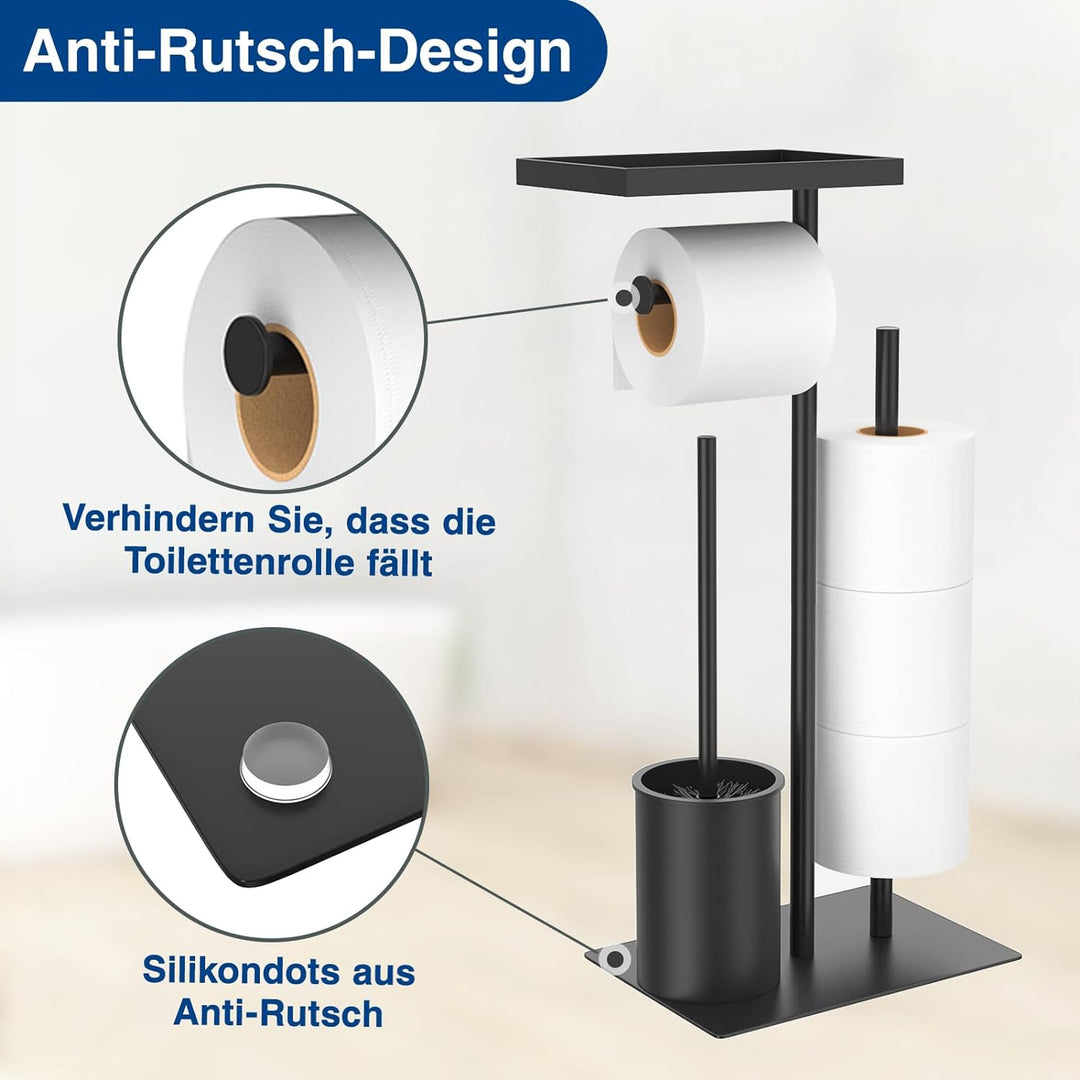 Edelstahl Klopapierhalter Stehend mit Klobürste - Toilettenpapierhalter mit Feuchttücherbox, Toilett