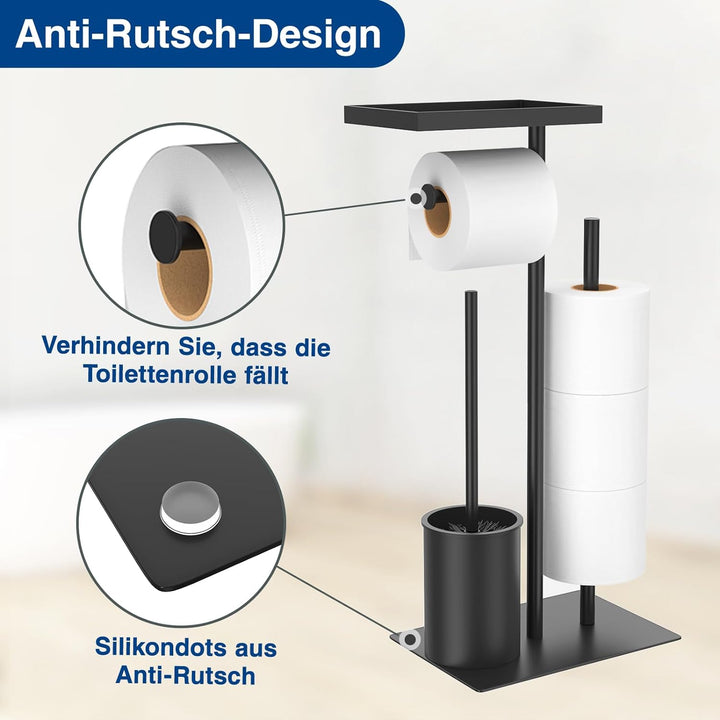 Edelstahl Klopapierhalter Stehend mit Klobürste - Toilettenpapierhalter mit Feuchttücherbox, Toilett